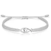 Christian Fish Bracelet for Women 925 Sterling Silver Cord Braided Luck Grey Rop