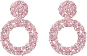 [Generic] Round Hollow Circle Statement Dangle Drop Earrings for Women Hypoallergenic Sparkly Crystal Geometric Disc Stud Earring Dangling LightweightWedding