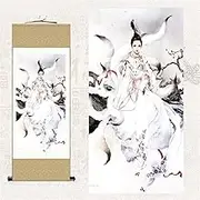 Photo Canvas paintings for living room Nine-tailed fox statue hanging painting decorative painting silk scroll painting wall art-5 (Color : 6)