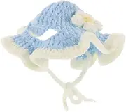 COMPUKAS Cartoon Dog Cap Handmade Knitted Pet Hat with Floral Edge Soft Decorative Headdress for Cats and Dogs for Parties and Cosplay Events