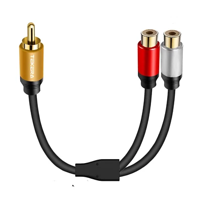 RCA Splitter Cable 1 Male 2 Female, Gold Plated Plug Stereo Hifi Audio Adapter Y