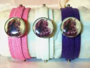 Leather SNAP BRACELET Horse Snap FRIESIAN HEAD SHOT Pnk Sft Whte Prple *BUBBLES*