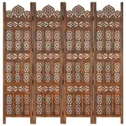 Hand carved 4-Panel Room Divider Brown 160x165 cm Solid Mango Wood
