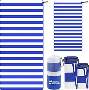 BonGu 2 Pack Beach Towel Set 180x80cm & 60x38cm Microfiber Travel Towels Super Absorbent Compact Lightweight Quick Dry Towels for Beach Pool Bath Sand Free Beach Towels (Blue)
