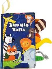 TLHWIN Fabric Book Forest Animals with 6 Interactive Pages - Sensual Baby Book (0-18 Months) with Crinkle Foil, 3D Plush Tails & Squeaker - Safe, Washable & Pushchair Friendly