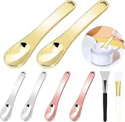 6Pcs Mini Metal Makeup Spatula Skin Care Cosmetic Spoon,2Pcs Premium Quality Silicone Face Mask Brush for Facials, Mud, Clay Mask, DIY, Modeling Mask, Body Lotion, and BB CC Cream