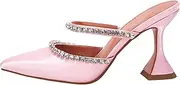 [VETASTE] Women's Pointed Toe Strappy Heels Crystal Satin Heeled Mules Wedding Party Shoes