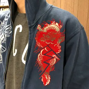 美國百分百【大尺碼】Ed Hardy ED 外套 夾克 立領 藍 logo 秋冬 老鷹 藍色 C108