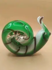 Hand Blown Art Glass Snail Green White Black Paperweight Sculpture New