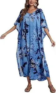 [Beautybatik] Women Hand Blocked Batik Rayon Caftan Kaftan Loungewear Maxi Plus Size Long Dress XL to 4X