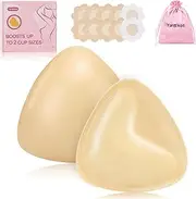 [Hansuby] Sticky Bra Pads Inserts with Nipple Covers, Reusable Silicone Fake Breast Inserts, Women Instantly Boob Lift Boost Padded, Bikinis Swimsuit Invisible Double-Sided Adhesive Push up Bottom Padding