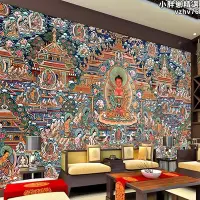 在飛比找Yahoo!奇摩拍賣優惠-藏式唐卡釋迦牟尼佛佛菩薩牆布佛祖像牆客廳壁紙