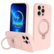 Magnetic Invisible Stand Silicone Phone Case for For iPhone 13 Pro Pink