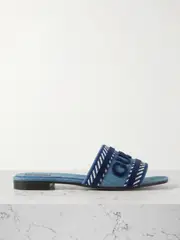[Gucci] Gucci - Jane Velvet-trimmed Embroidered Denim Slides - Light blue - IT39 IT 39 Blue