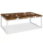 Steel Frame Coffee Table Real Teak With Resin Side Tables Rustic Style Furniture