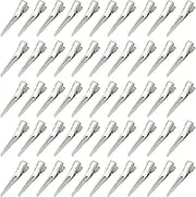 BetterJonny 50 Pack 1.75 Inches Single Prong Hair Clips Silver Section Clips Metal Clips Hair Pins for Curls