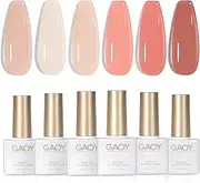GAOY Milky Pink Jelly Nude Gel Nail Polish Set, 6 Transparent Colors Sheer White Soak Off UV Light Cure Gel Polish Kit for Salon and Nail Art DIY at Home