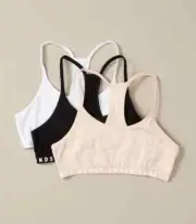 Bonds Girls 3 Pack Racer Back Crop Wirefree sizes 14 16 Colour White Black Nude