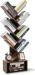 Omebel Tree Bookshelf, 6 Shelf Floor Standing Bookcase, Tall Wood Book Storage Rack for CDs Movies Books, Utility Book Organizer Shelves for Bedroom, Living Room, Home Office