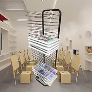 30-Layer Art Clothes Drying Rack, Silk Screen Magazine, Watercolor Painting Clothes Drying Rack, Oil Painting Board, Art School and Studio Work Storage Rack, Space-Saving Shelf 3.5cm Spacing