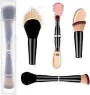 Yolev 4 in 1 Makeup Brush Set, Black, Soft Synthetic Bristles, Foundation/Blush, Eyeshadow, Concealer, Travel-friendly Case