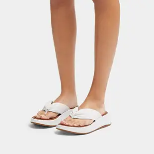 【fitflop】F-MODE 皮革扭紋厚底夾脚涼鞋-都會白
