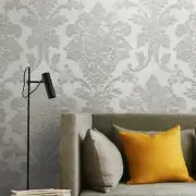 Vinyl Wallpaper off white gray Metallic Textured vintage rustic Damask rolls 3D