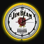 19" JIM BEAM Whiskey Kentucky Bourbon Yellow Double Neon Clock Mancave Garage