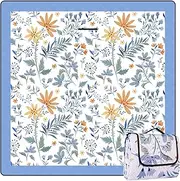 DEWUR Picnic Blanket Waterproof Washable Beach Blanket Sand-Free XXL Camping Blanket Beach Mat Insulated with Waterproof Backing (White with Flowers, 200 x 200 cm)