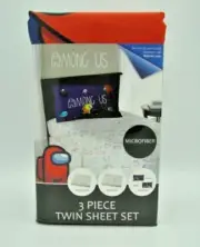 Among Us Crewmates 3-Pc White Sheets/Blue Pillowcase Microfiber Set Twin NEW