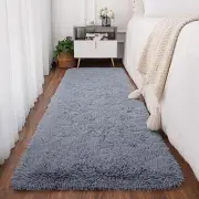 Grey Runner Rug for Bedroom 2x6 Feet, Fluffy Shag Area Rugs for Living Room