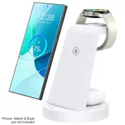 3 in 1 Wireless Charging Station for Android Samsung S24 Ultra S23 S22 S21 S20 Note 20 10 Z Fold Galaxy Watch Buds White