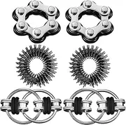 Steemjoey 6-Piece Fidget Toys Set, Six Roller Chain & Key Flippy Chain, Acupressure Ring, Anti-Stress Toy for Adults and Children (Black)