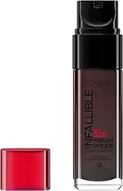L'Oréal Paris Makeup Infallible up to 24HR Fresh Wear Liquid Longwear Foundation, Lightweight, Breathable, Natural Matte Finish, Medium-Full Coverage, Sweat & Transfer Resistant, Ebony, 1 fl. oz.