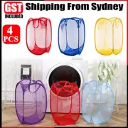 4Pcs Laundry Basket Bin Storage Washing Bag Mesh Collapsible Foldable Hamper AU