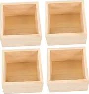 AKOOSY 4pcs Boxes Storage Wooden Box Craft Desk Organizing Unpainted Moving Decorative Shelve Storage Containers Home Decor Beige Small Square Blank Hardwood Boxes Decor Crate Table Lid