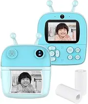 Instant Print Camera Camera 1080P Digital Camera Dual Lens 2.4 Inch IPS Screen Built-in Battery Picture Frames with Thermal Printing Paper Birthday Festival 3+ Year Old Children Boys Girls Blue