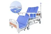 EQUIPMED Medical Bed, w/ Mattress & Over Bed Table, Back and Leg Lifting, Lateral Tilting, Commode Bowl, IV Pole, Home Aged Care or ICU Hospital