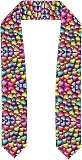 [SKKNT] Colorful Rainbow Hearts Print Graduation Shawl Stole For Academic Commencements Honor Sash Congratulations Gift