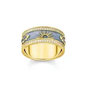 Genuine THOMAS SABO Band ring with blue cold enamel and cosmic symbols