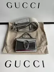 GUCCI 696804 DIONYSUS GG MINI BAG WALLET WITH STRAP SILVER LEATHER NEW