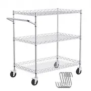VEVOR Kitchen Utility Cart, 3 Tiers, Wire Rolling Cart with 300kg Capacity, Steel Service Cart on Wheels, Metal Storage Trolley with 80mm Deep Basket