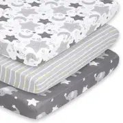Mini Crib Fitted Sheets Set, Playard, Pack Play Sheets, Playpen, Elephant Stars