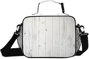 Vintage Rustic Wood Insulated Lunch Box for Women Men - Ideal for Work, Picnics - Includes Adjustable Shoulder Strap