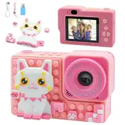 Kids Digital Video Toy Camera with Cat Silicone Building Blocks, Selfie Camera for Kids, Christmas Birthday Festival Gifts for Ages 6+