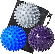 Benvo Spiky Massage Balls Pack of 3 Muscle Roller Lacrosse Balls for Plantar Fasciitis Back Shoulder Pain Relief Foot Muscles, Trigger Point Yoga, Deep Tissue, Stress Reflexology (Silver/Blue/Purple)