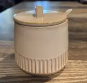 Condiment Storage Container With Lid Spoon Ceramic Jar NEW