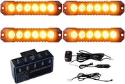 1set 4pcs 6Led with Host Strobe Warning Light Strobe Grille Flashing Lightbar Truck Car Beacon Lamp Traffic Light 12V(Yellow)