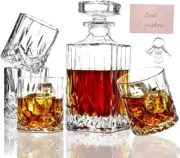 Crafted Glass Whiskey Decanter,Luxury Whiskey Glasses Set,Crystal Decanter Set w