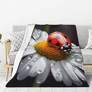 Flannel Throw Blanket, Ladybug on Daisy Flower Blankets for Couch Washable Lightweight Blanket for Bed Soft Fleece Blanket 60"x50" Air Conditioning Blanket Warm Plush Blankets for All Season